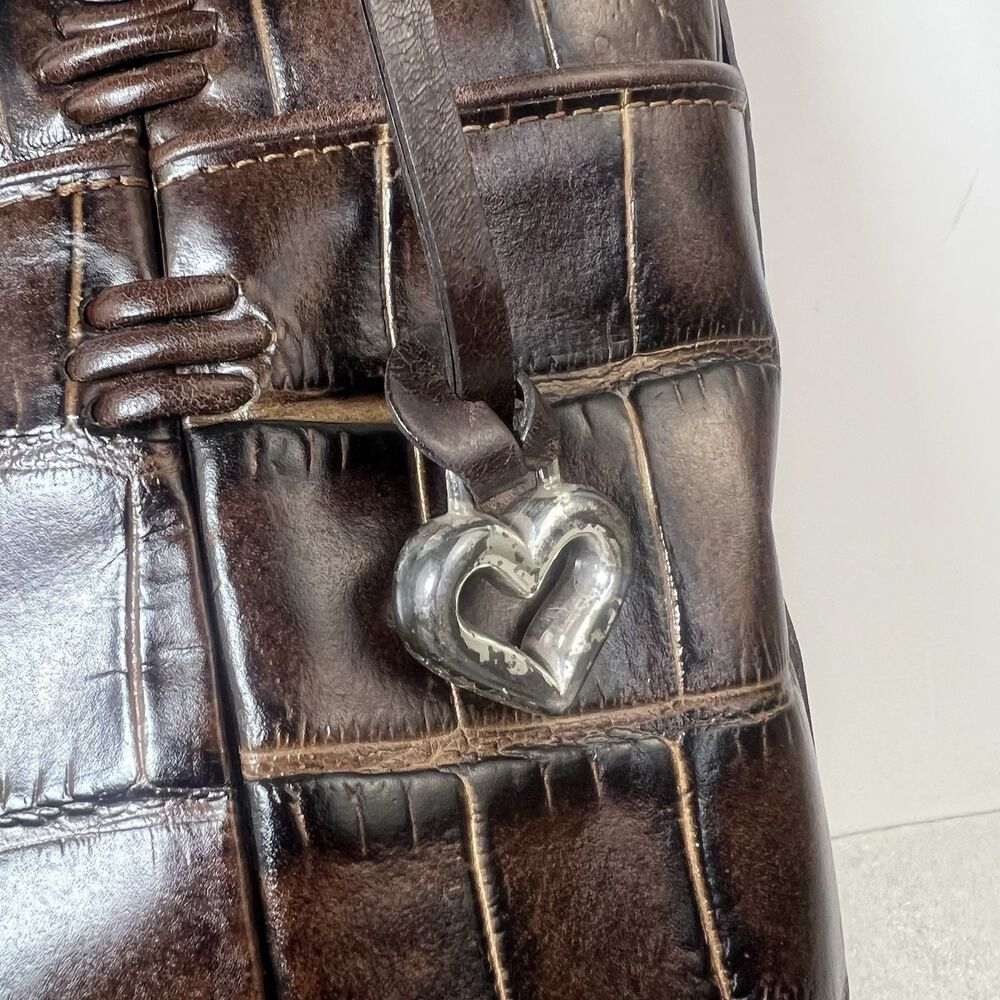 Brighton Brown Croc Embossed Leather Tote Shoulder Bag Heart Charm - Picture 5 of 14